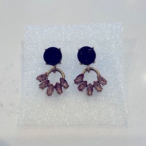 Ann Taylor Statement Post Earrings Gold Plated with Green & Pink Cut Glass Gems